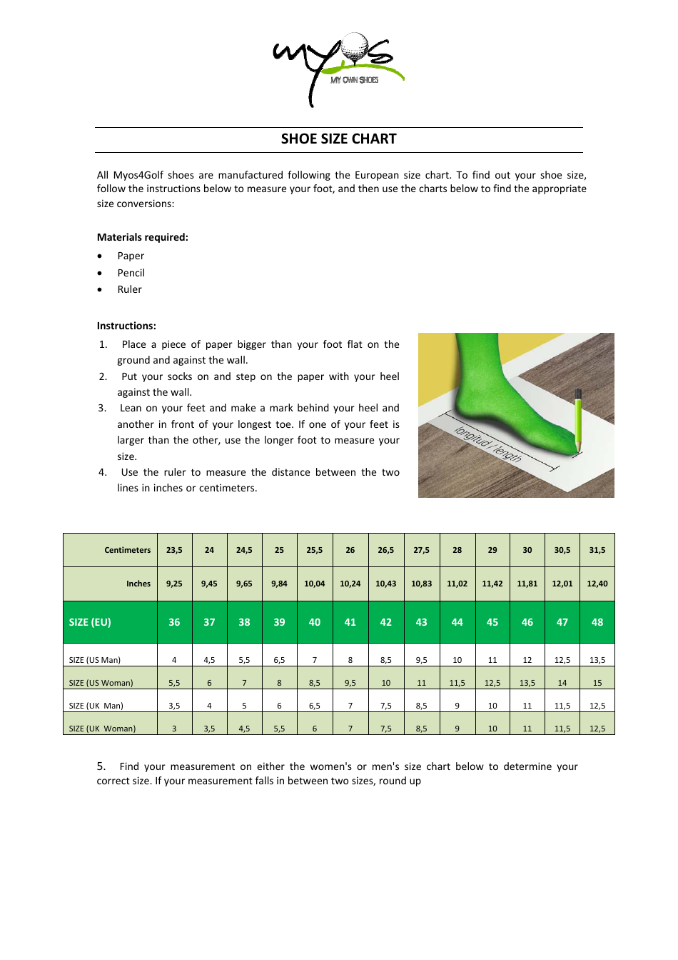 Golf Shoe Size Chart Download Printable PDF | Templateroller