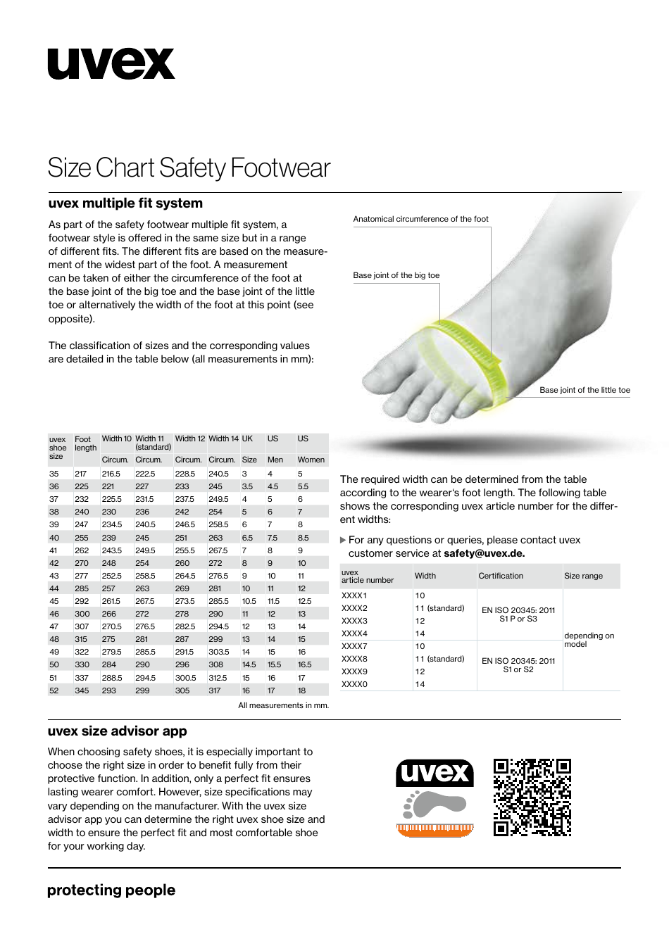 Safety Footwear Size Chart - Uvex, Page 1