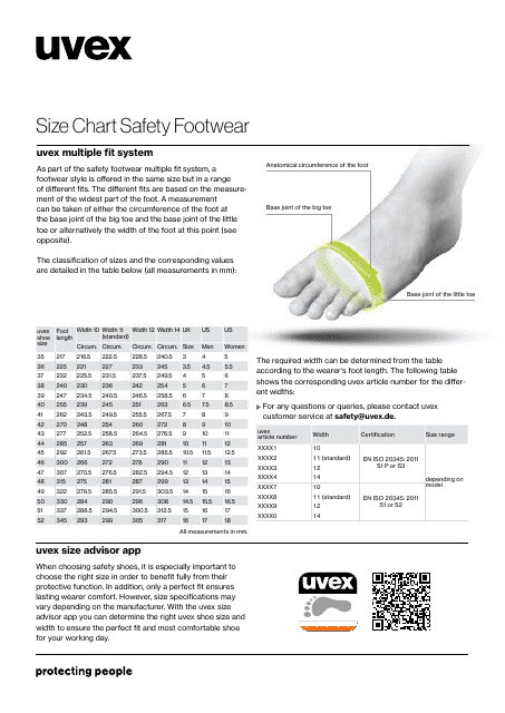 Safety Footwear Size Chart - Uvex