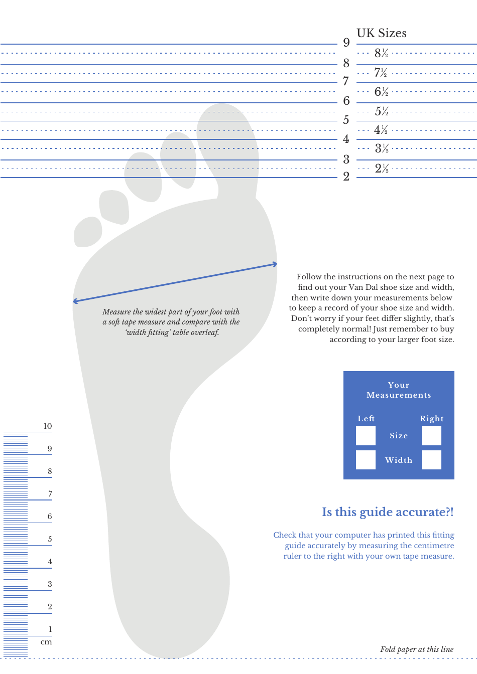 Foot Size Measuring Chart, Page 1