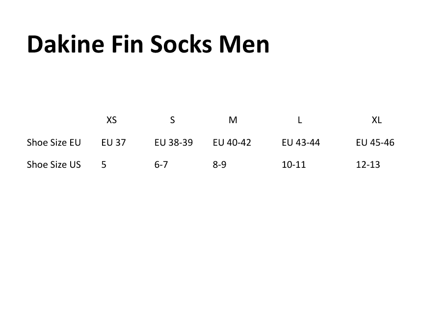 Men's Fin Socks Size Chart - Dakine Download Pdf