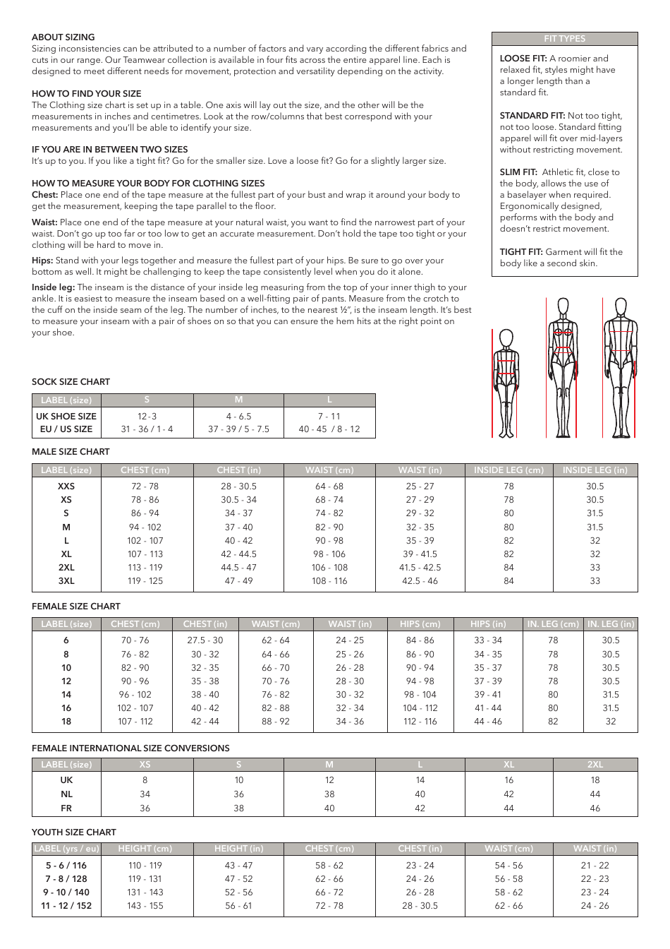 Hockey Clothing Size Chart Download Printable PDF | Templateroller