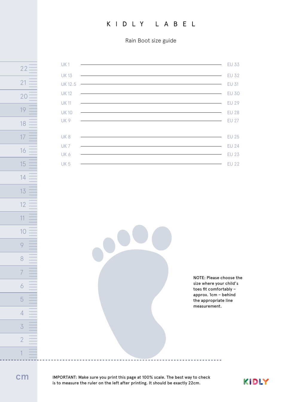 Childrens Rain Boot Size Chart - Kidly, Page 1