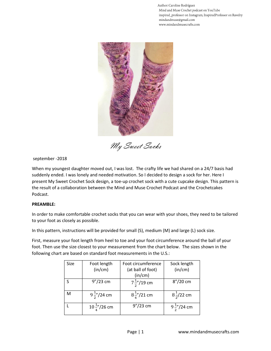 Sweet Socks Knitting Pattern, Page 1