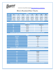 Men&#039;s Standard Size Charts