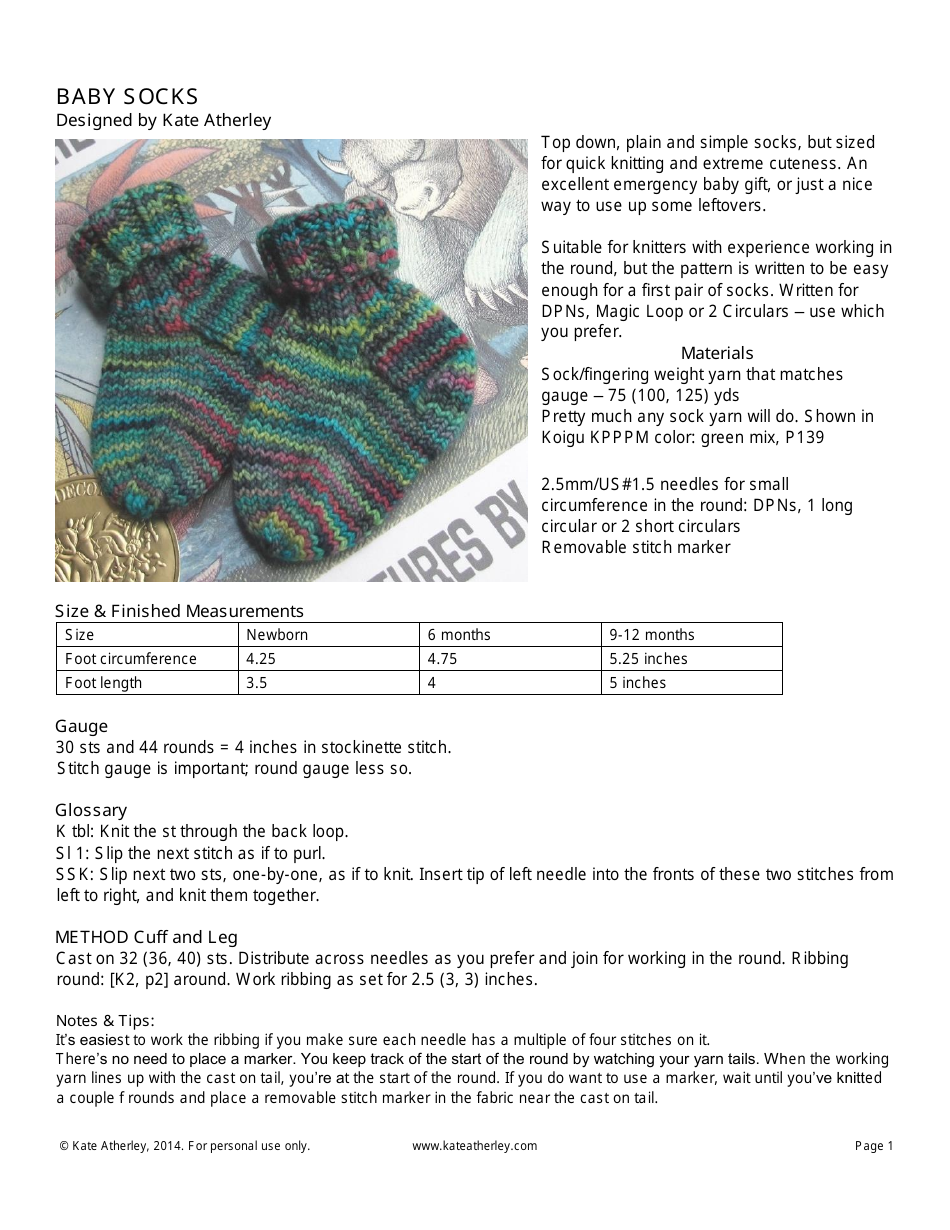 Baby Socks Knitting Pattern Kate Atherley Download Printable PDF Templateroller