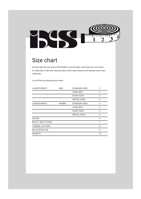 Size Chart - Bcs Download Pdf