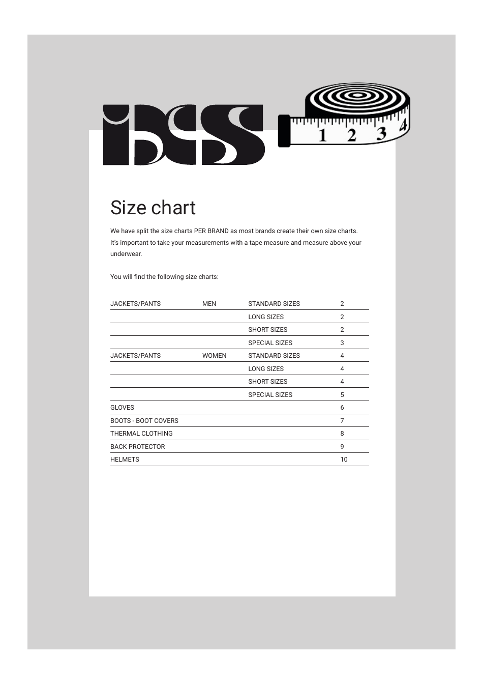 Size Chart - Bcs Download Printable PDF | Templateroller