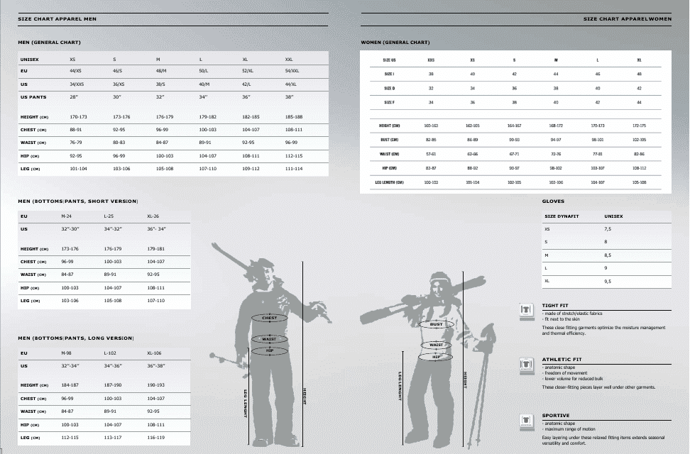 Ski Apparel & Boots Size Chart Download Pdf