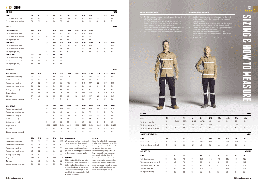 Workwear Sizing Chart - Bisley Workwear Download Printable PDF ...