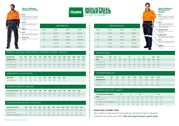 Document preview: Industrial Workwear Size Chart - Alsco