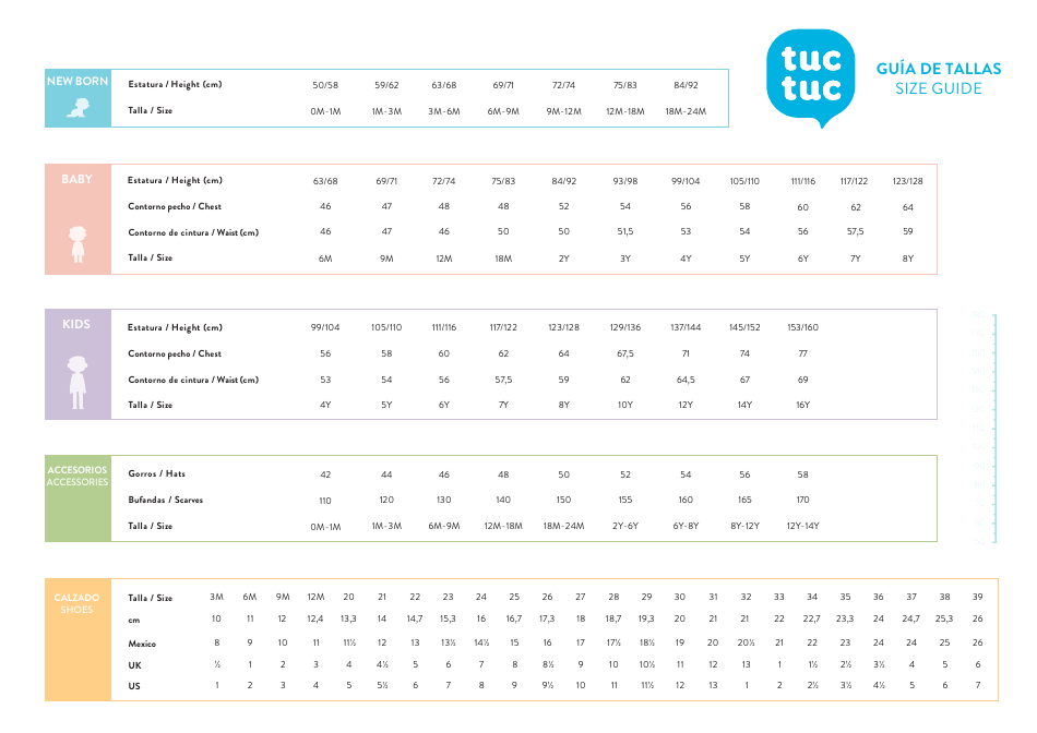 Childrens Size Chart - Tuc Tuc (English / Spanish), Page 1