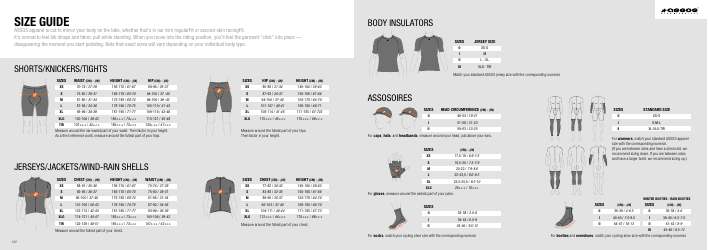 Document preview: Cycling Clothing Size Chart - Assos