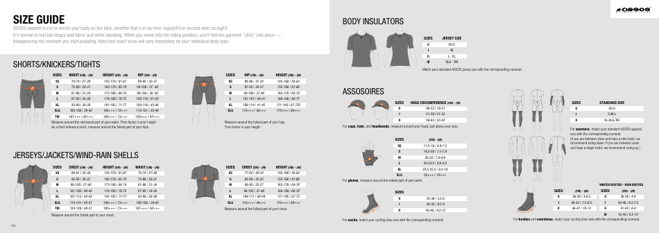 Cycling Clothing Size Chart - Assos, Page 1