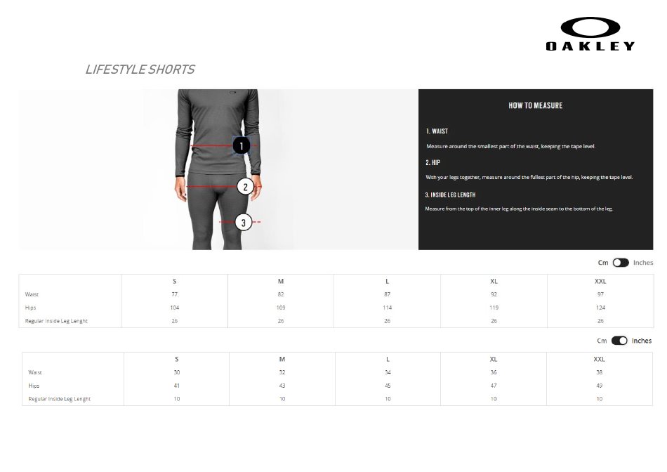 Clothes and Accessories Size Chart - Oakley, Page 10