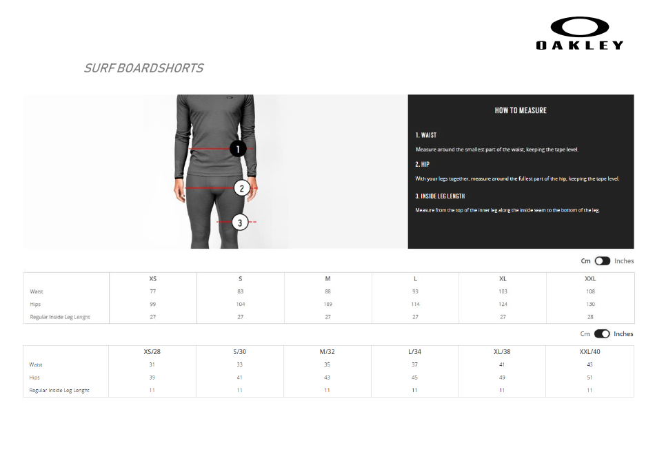 Clothes and Accessories Size Chart - Oakley, Page 12