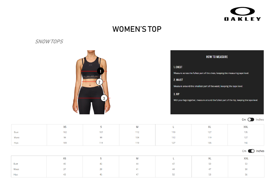 Clothes and Accessories Size Chart - Oakley, Page 14