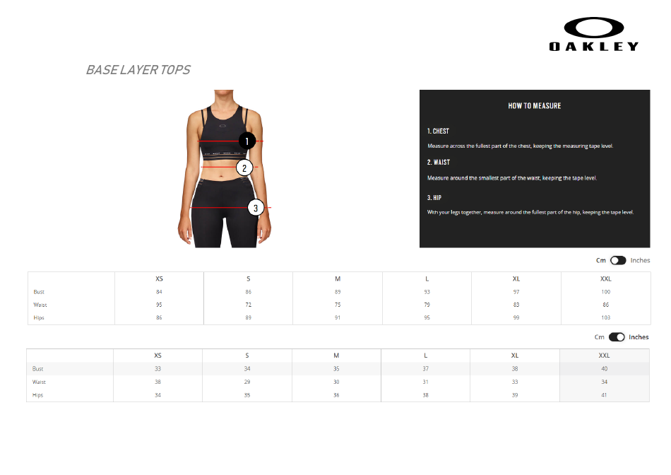 Clothes and Accessories Size Chart - Oakley, Page 15