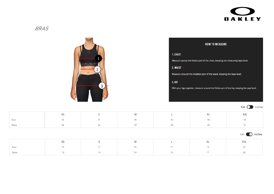 Clothes and Accessories Size Chart - Oakley, Page 16