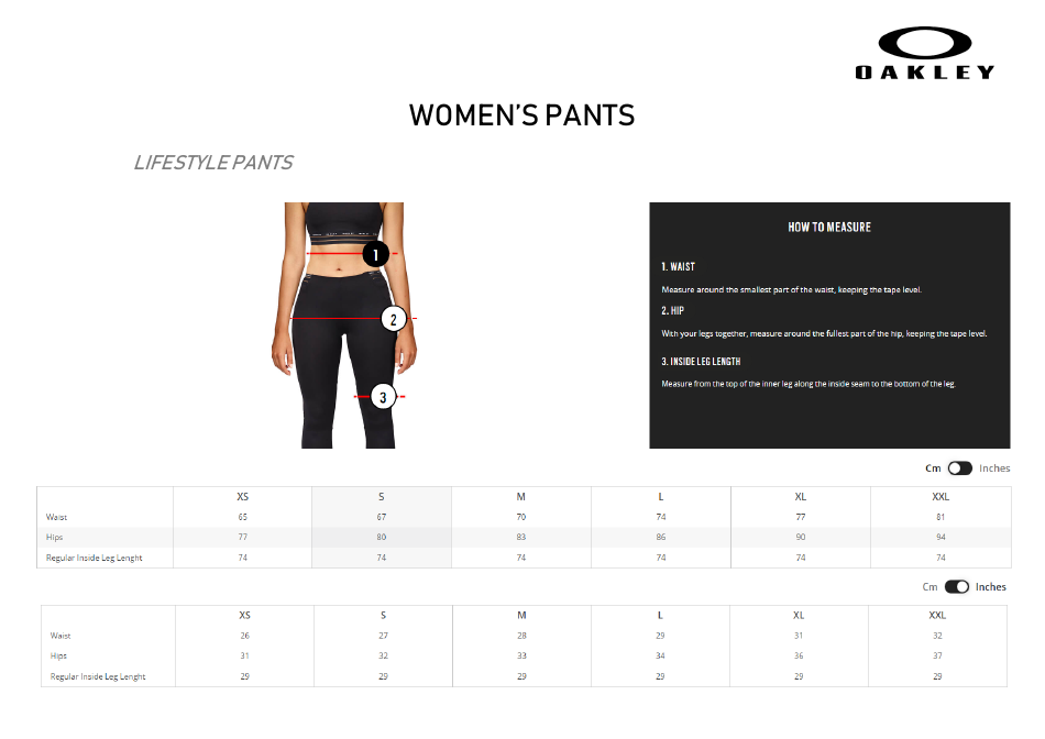 Clothes and Accessories Size Chart - Oakley, Page 17