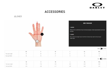 Clothes and Accessories Size Chart - Oakley, Page 19