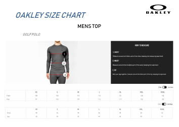 Clothes and Accessories Size Chart - Oakley