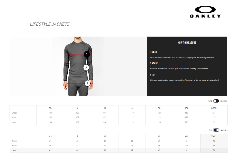 Clothes and Accessories Size Chart - Oakley, Page 3