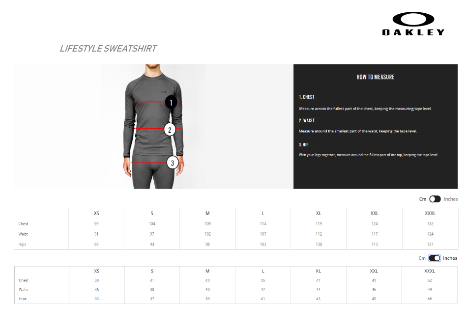 Clothes and Accessories Size Chart - Oakley, Page 4