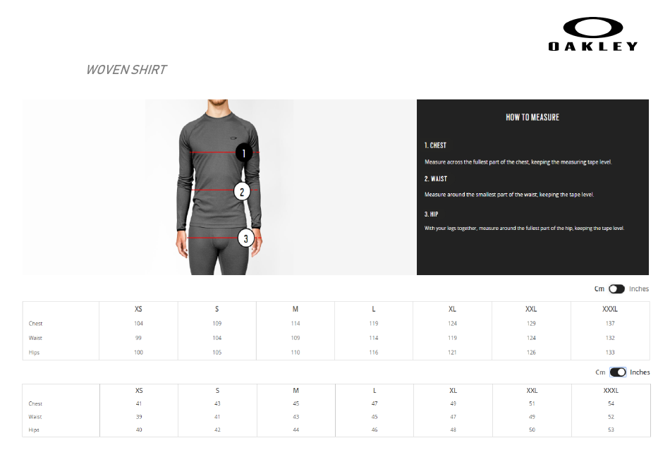 Clothes and Accessories Size Chart - Oakley, Page 5