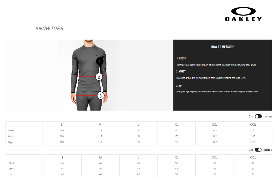 Clothes and Accessories Size Chart - Oakley, Page 6