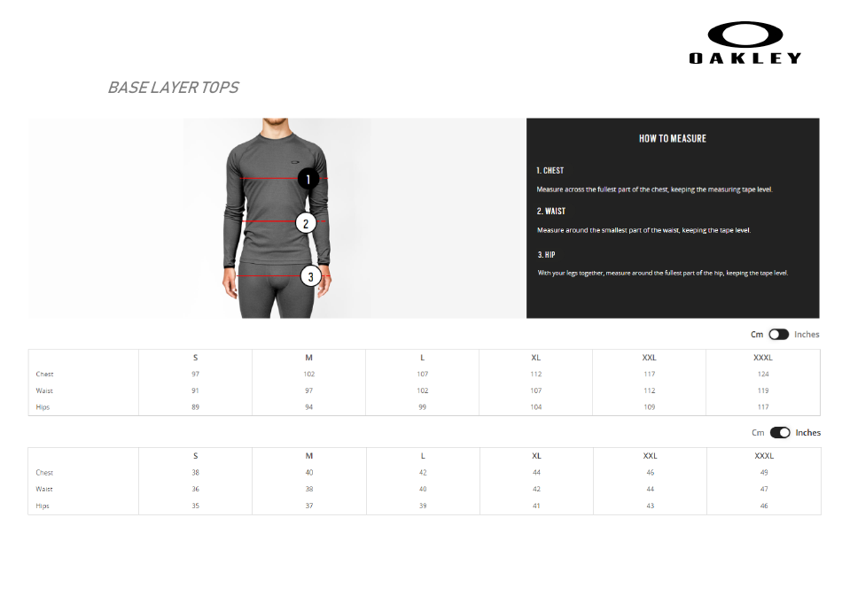Clothes and Accessories Size Chart - Oakley, Page 7