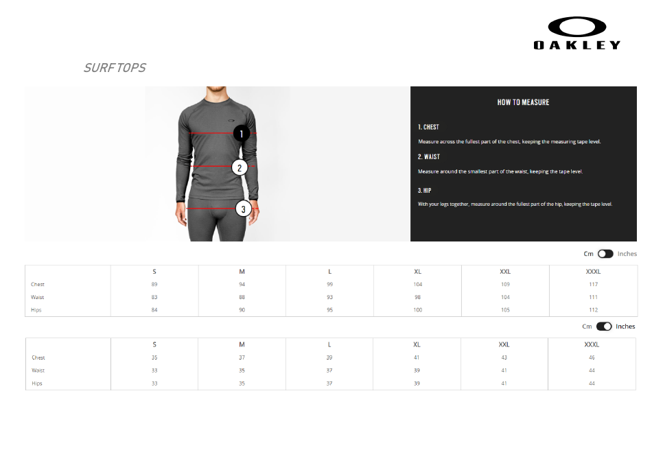 Clothes and Accessories Size Chart - Oakley, Page 8