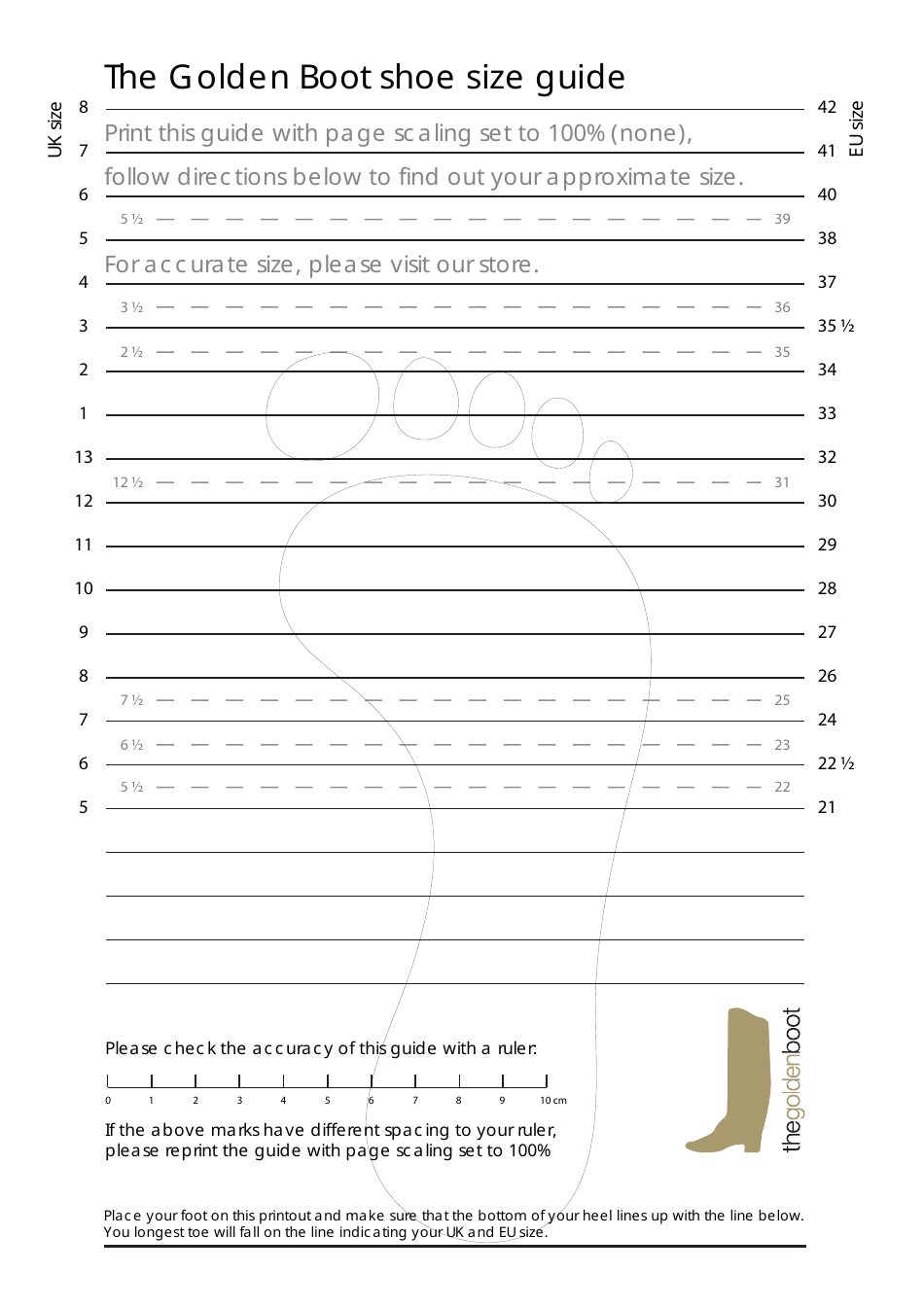 Shoe Size Measuring Chart (UK Size), Page 1