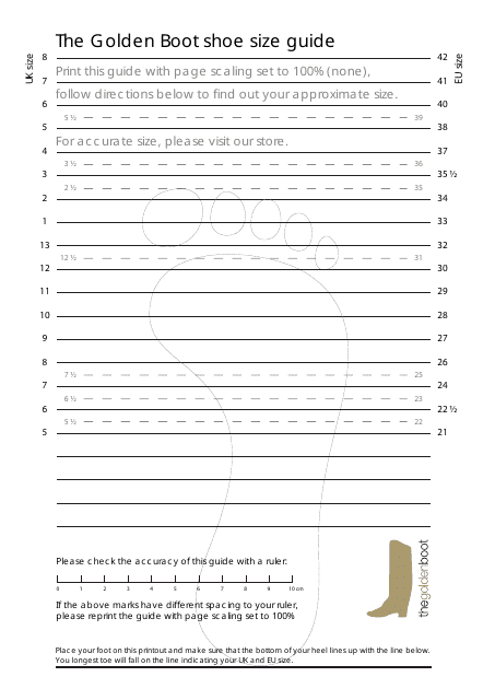 Shoe Size Measuring Chart (UK Size)