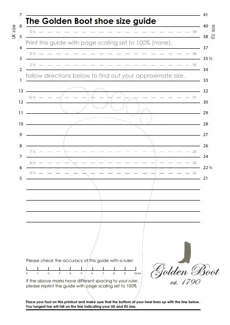 Shoe Size Measuring Chart - Golden Boots
