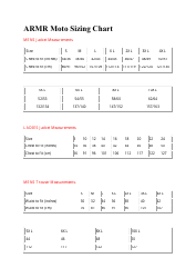 Document preview: Motrocycle Wear Size Chart - Armr Moto