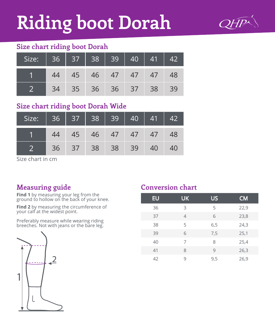 Riding Boot Size Chart - Qhp, Page 1