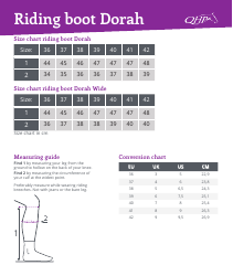 Document preview: Riding Boot Size Chart - Qhp