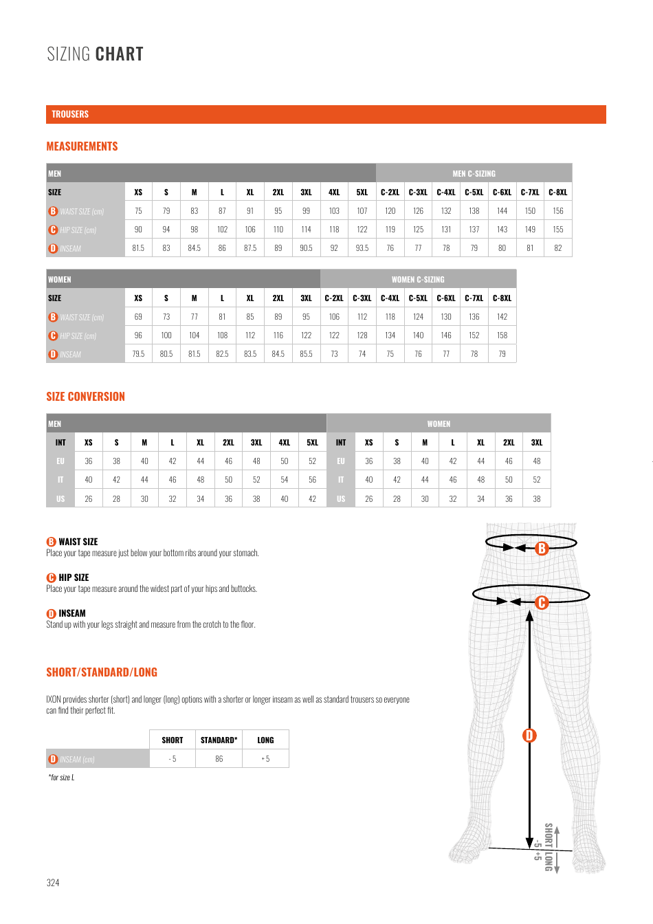 Motorbike Equipment Sizing Chart - Ixon, Page 3
