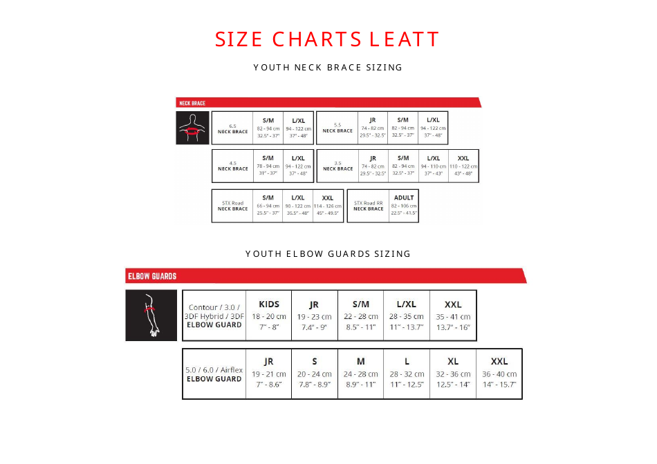 Football Uniform Size Chart, Page 6