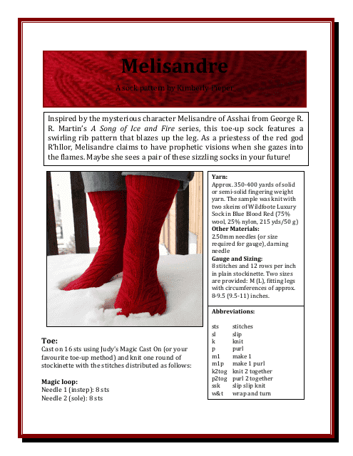 Melisandre Sock Knitting Pattern - Kimberly Pieper
