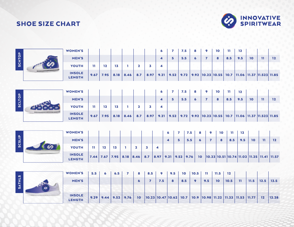 Shoe Size Chart - Innovative Spiritwear, Page 1