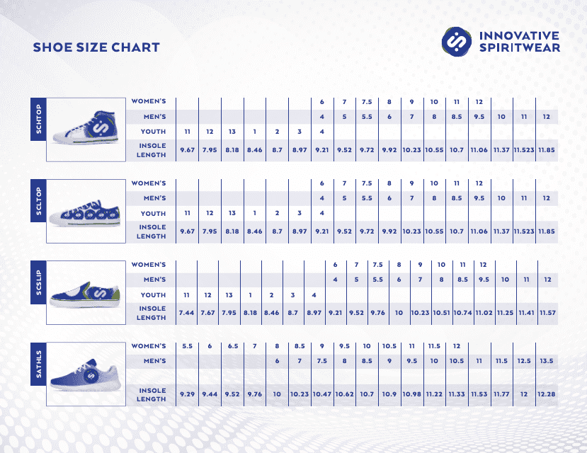 Shoe Size Chart - Innovative Spiritwear