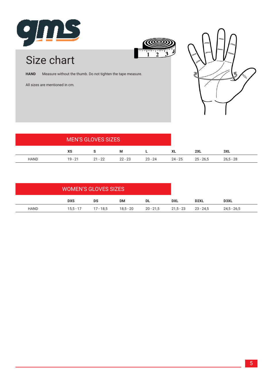 Size Chart - Gms, Page 5