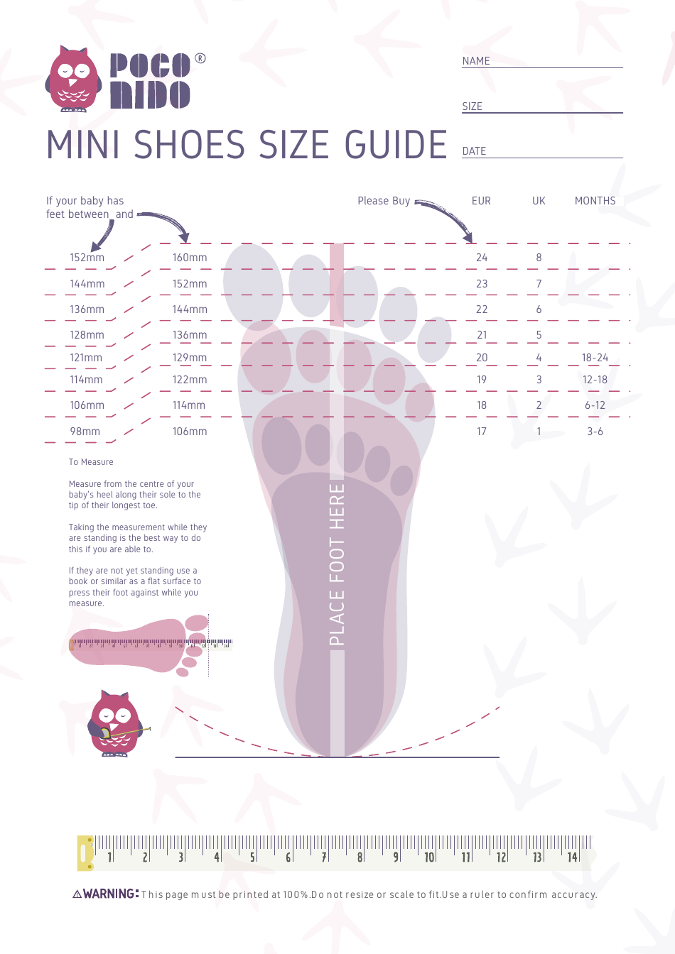 Mini Shoes Size Measuring Tool Download Printable PDF | Templateroller