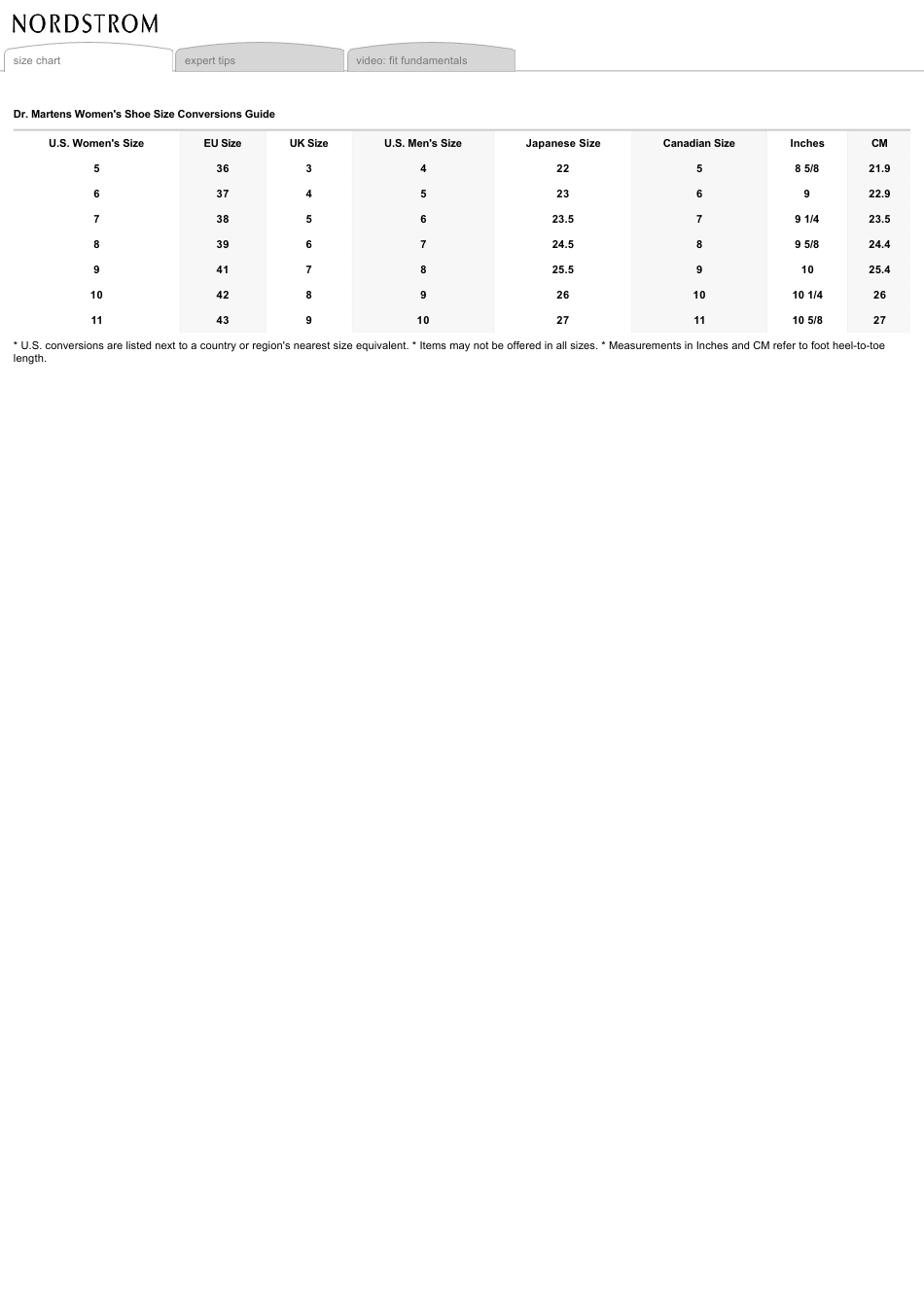 Women's Shoe Size Conversions Guide - Dr. Martens Download Printable ...