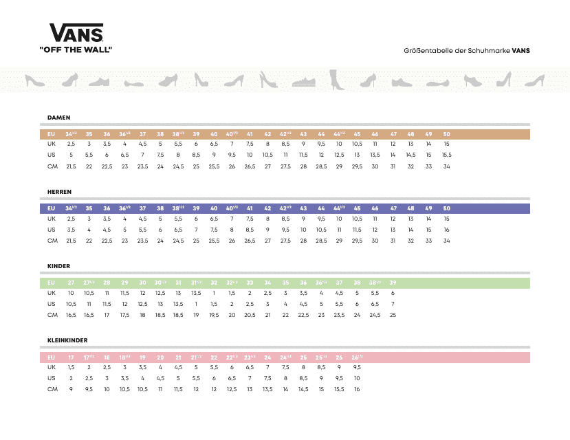 Shoe Size Chart - Vans (German) Download Pdf