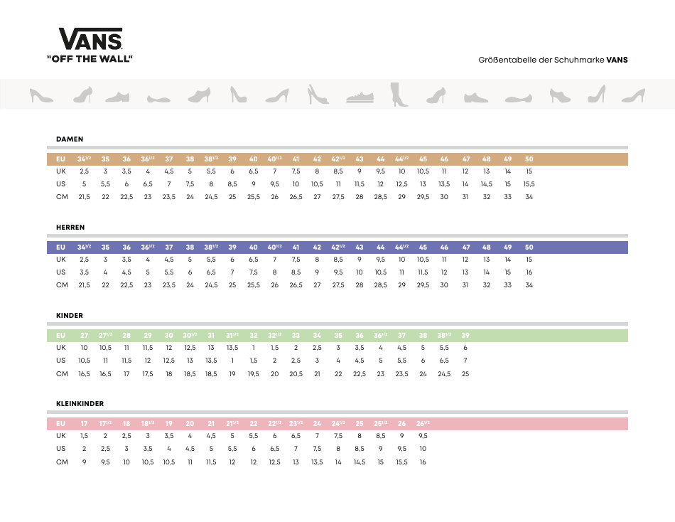 Shoe Size Chart - Vans Download Printable PDF (German) | Templateroller