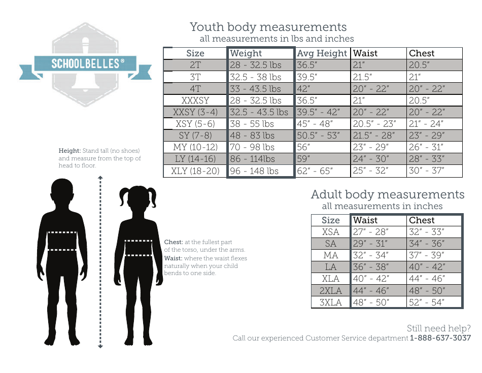 School Uniform Size Chart - Schoolbelles Download Printable PDF ...