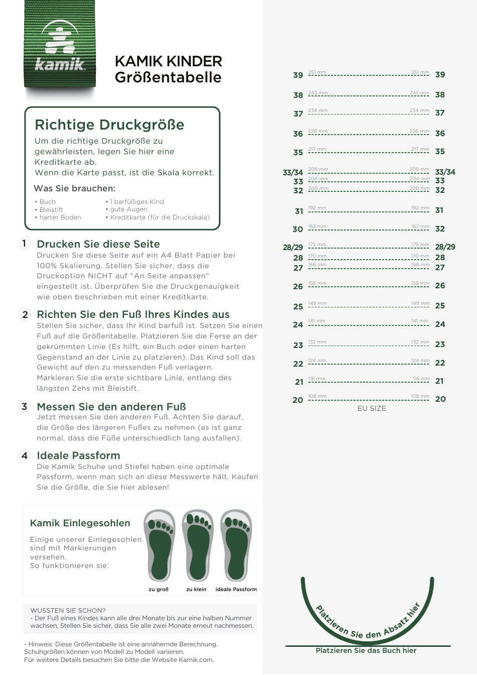 Kids Boots Sizing Chart and Measurement Tool - Kamik (English / German), Page 1